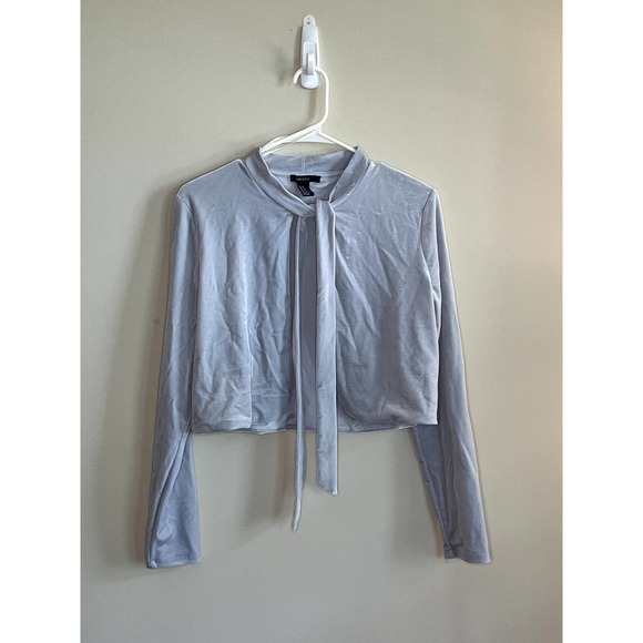 Velvet Long Sleeve Front Tie Forever 21 Cardigan Light Blue - Picture 1 of 4